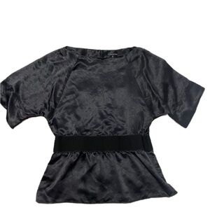 Theory Black Short Sleeve Satin Blouse- Small